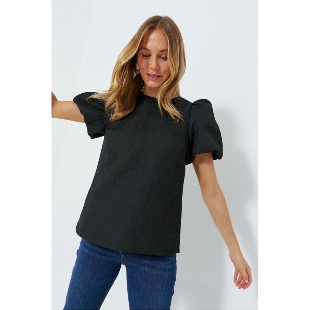 Pomander Place by Tuckernuck Jacquard Lyla Blouse Puff Sleeve Color: Black